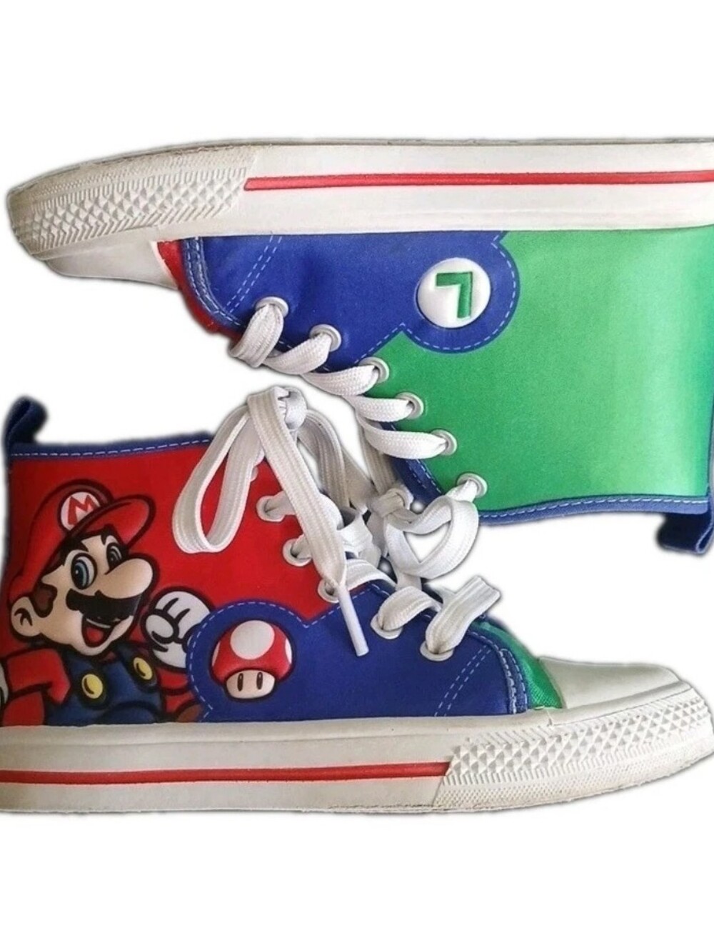 Nintendo Super Mario Boys Size 12 Shoes Red Blue Green White Sole High Tops